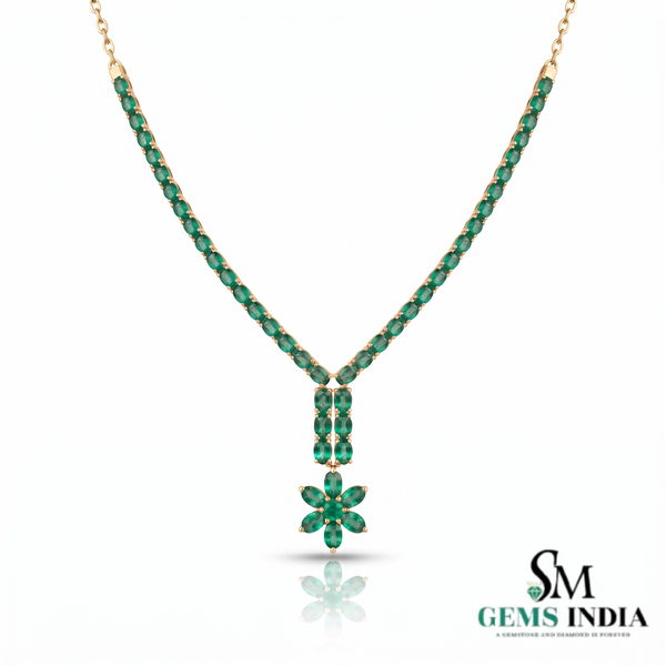 Elegant Oval Emerald Station Necklace - Gift for her