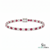 Natural Round Ruby & Diamond Tennis Bracelet - Birthday Gift for Her