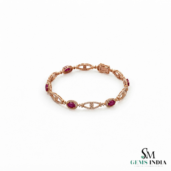 Luxury Natural Oval Ruby & Diamond Vintage Link Bracelet - Elegant Fine Jewelry