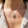 Natural Peridot Emerald Cut Pendant Diamond Accent Jewelry Gift For Her
