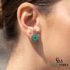 Oval Cut Emerald Green Bloom Stud Earrings with Diamond Accents