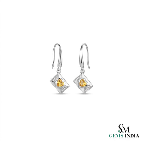 Heart Cut Citrine Drop Earrings With Diamond Accents – Statement Earrings For Women