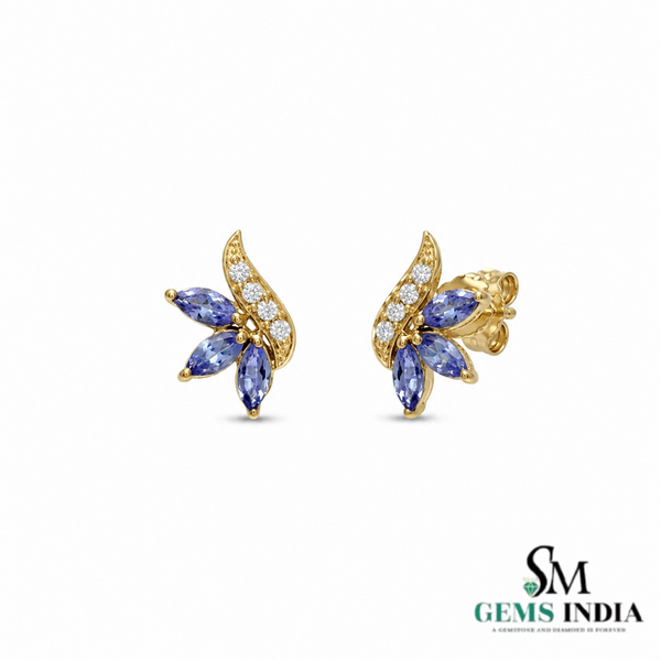 Marquise Natural Tanzanite and Diamond Studs - Gift for Her