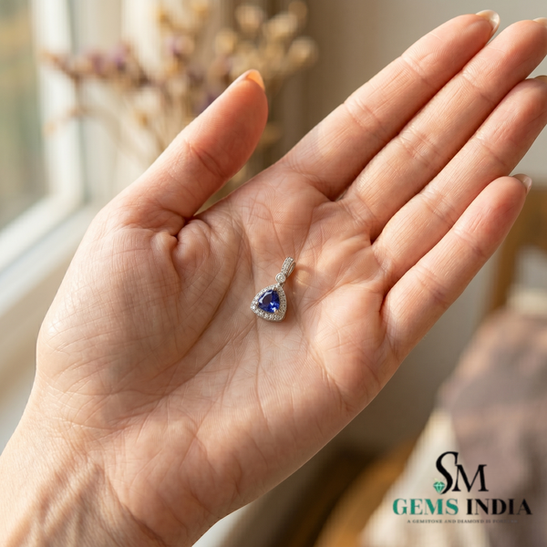 Natural Trillion Tanzanite Diamond Halo Pendant - Fine Jewelry Gift