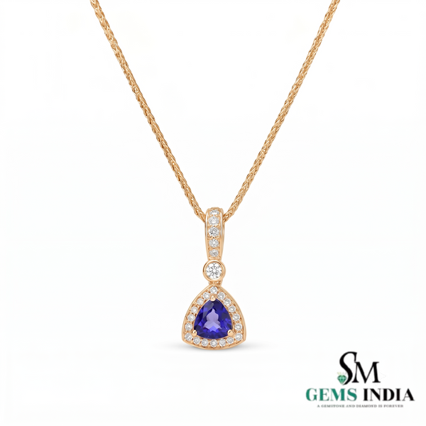 Natural Trillion Tanzanite Diamond Halo Pendant - Fine Jewelry Gift