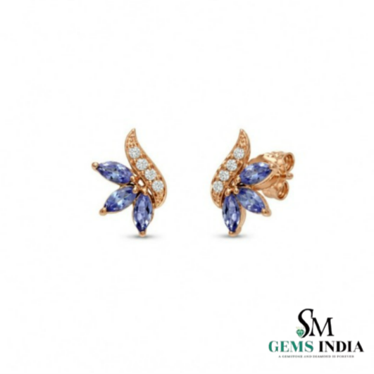 Marquise Natural Tanzanite and Diamond Studs - Gift for Her