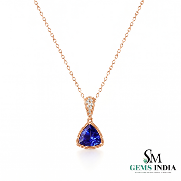 Natural Trillion Tanzanite and Diamond Pendant – Luxury Gemstone Gold Pendant