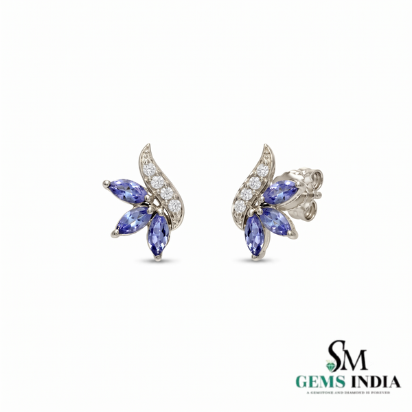 Marquise Natural Tanzanite and Diamond Studs - Gift for Her