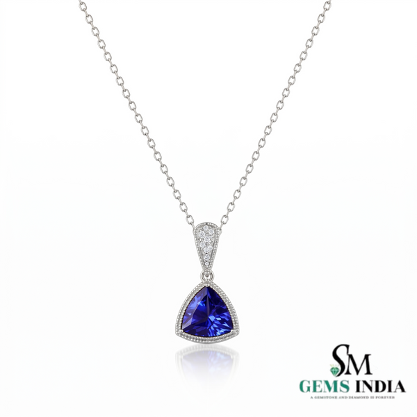 Natural Trillion Tanzanite and Diamond Pendant – Luxury Gemstone Gold Pendant