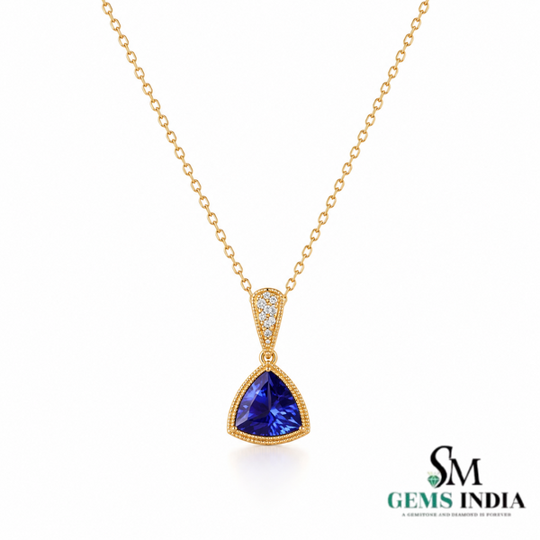 Natural Trillion Tanzanite and Diamond Pendant – Luxury Gemstone Gold Pendant