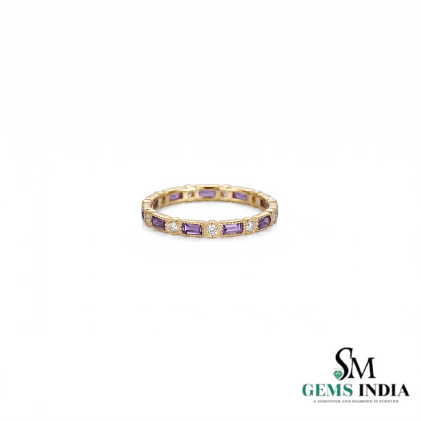 Emerald cut Amethyst & Diamond Eternity Band Ring - Fine Jewelry Gift