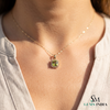 Natural Peridot and Diamond Cushion Cut Pendant - Gift for Her