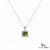 Emerald Cut Peridot Halo Pendant With Diamond Accent - August Birthstone Jewelry