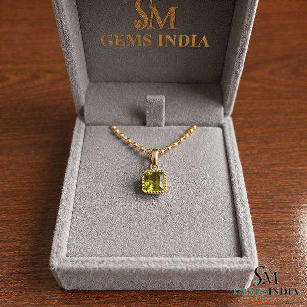 Minimalist Square Solitaire Peridot - Green Gemstone Jewelry