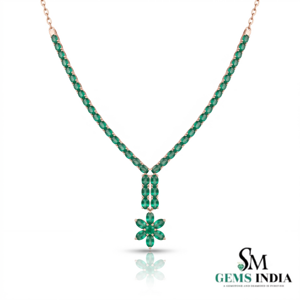 Elegant Oval Emerald Station Necklace - Gift for her
