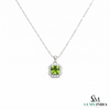 Natural Peridot and Diamond Cushion Cut Pendant - Gift for Her