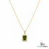Natural Peridot Emerald Cut Pendant Diamond Accent Jewelry Gift For Her
