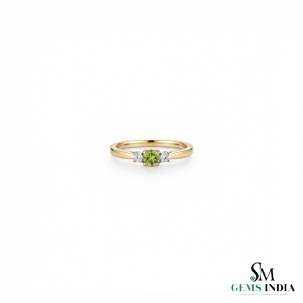 Round Cut Peridot with Diamond Accent Ring - Dainty Everyday Jewelry