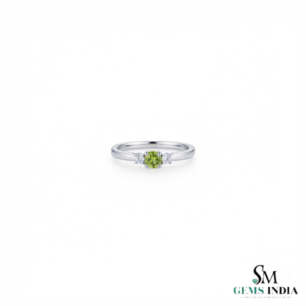 Round Cut Peridot with Diamond Accent Ring - Dainty Everyday Jewelry