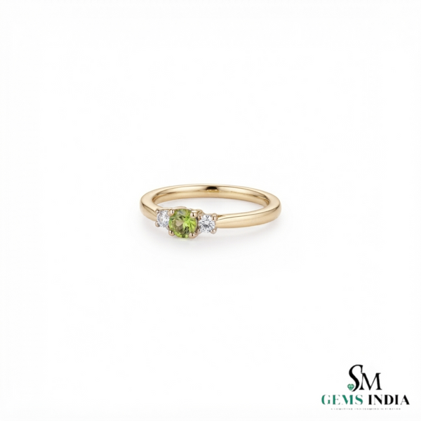 Round Cut Peridot with Diamond Accent Ring - Dainty Everyday Jewelry