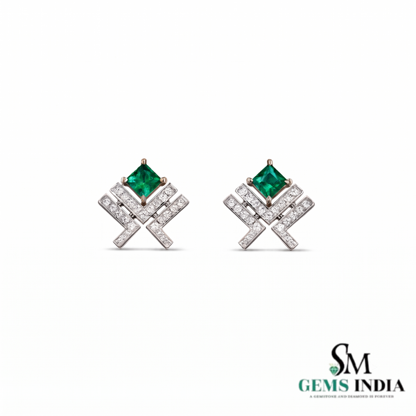 Princess Cut Emerald Green Geometric Stud Earrings - Fine Jewelry Earrings