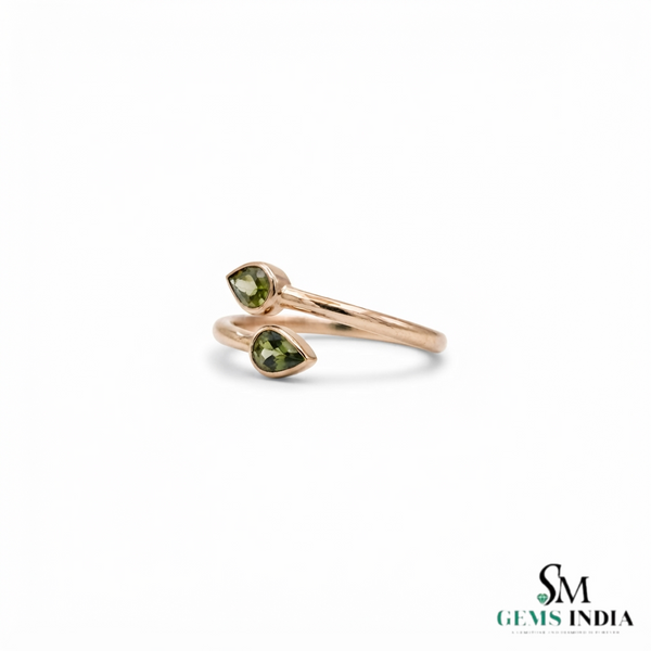 Pear Cut Peridot Open Wrap Ring - Elegant Statement Ring