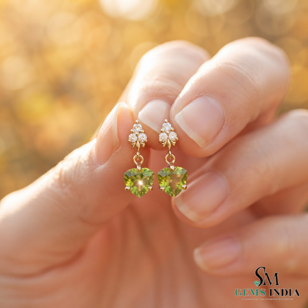 Trillion Cut Peridot & Diamond Drop Dangle Earrings for Women - Fine Gemstone Jewelry