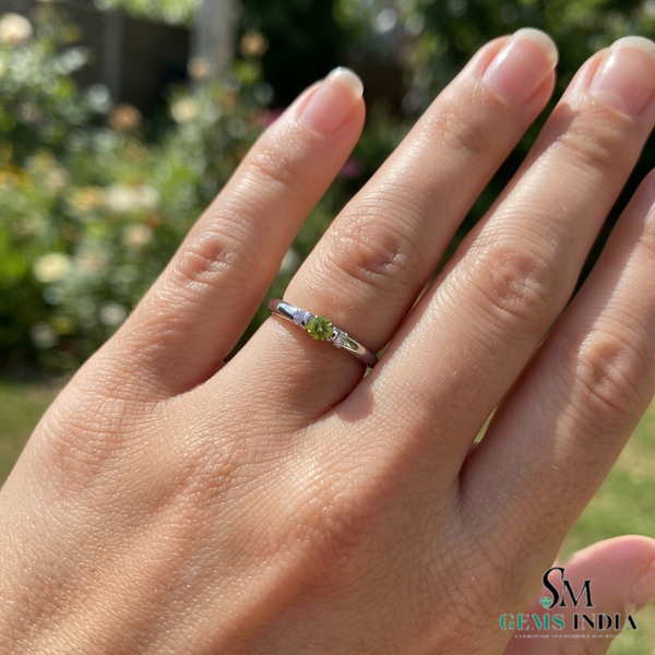Round Cut Peridot with Diamond Accent Ring - Dainty Everyday Jewelry