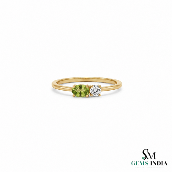 Oval Cut Peridot & Diamond Ring - Minimalist Fine Jewelry