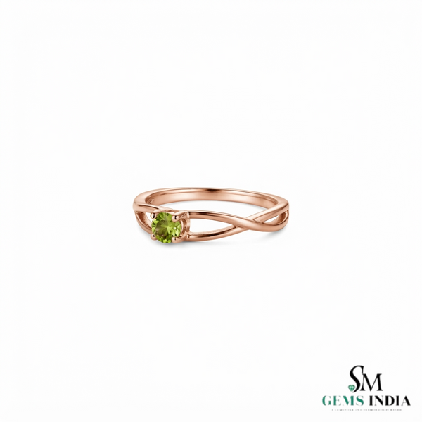 Round Cut Peridot Crossover Ring - Elegant Twist Band