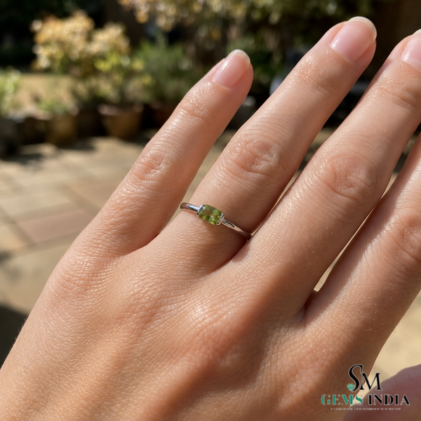Cushion Cut Peridot Solitaire Ring - Minimalist Fine Jewelry