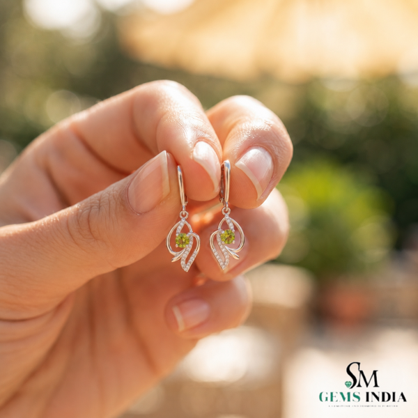 Nature Inspired Peridot & Diamond Accent Gold Drop Earrings - Fine Jewelry