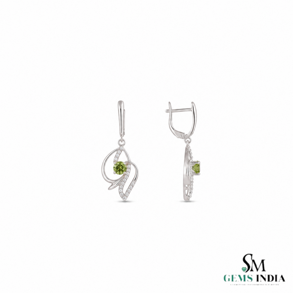 Nature Inspired Peridot & Diamond Accent Gold Drop Earrings - Fine Jewelry