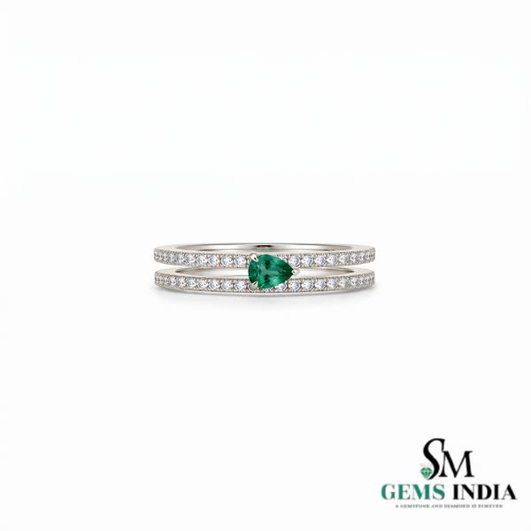 Pear Shape Emerald Green Diamond Double Band Promise Ring