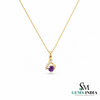 Round Amethyst Pendant Diamond Accent Purple Gemstone - Gift for Her