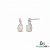 Oval Natural Fire Opal with Diamonds Stud Earrings - Gift for Her