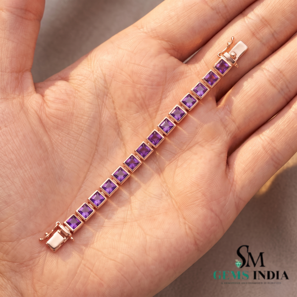 Modern Princess Cut Amethyst Tennis Bracelet – Gemstone Jewelry for her