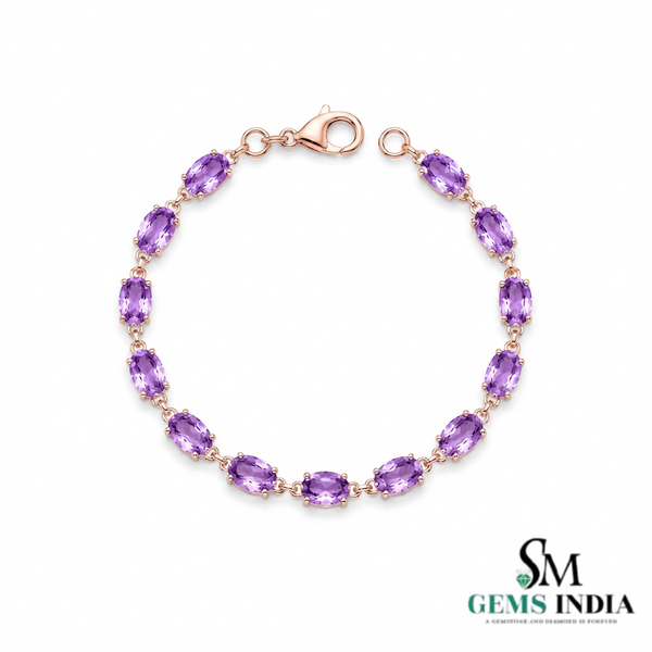 Luxury Purple Oval Amethyst Tennis Bracelet - Jewelry Gift for Her