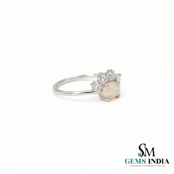 Vintage Oval Opal and Diamond Crown Ring - October Birthstone Jewelry