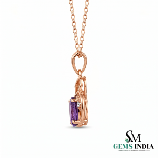 Oval Cut Amethyst Pendant with Diamond Accent - Nature Inspired Fine Jewelry for Women