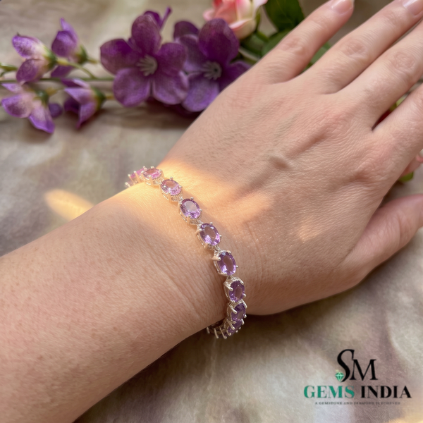 Luxury Purple Oval Amethyst Tennis Bracelet - Jewelry Gift for Her