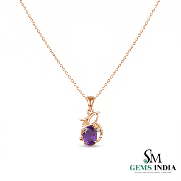 Oval Cut Amethyst Pendant with Diamond Accent - Nature Inspired Fine Jewelry for Women