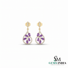 Pear Amethyst and Diamond Dangle Earrings - Gift for Women