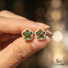 Pear Cut Emerald Flower Stud Earrings with Diamond Halo - Fine Jewelry