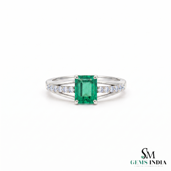 2 Karat Herzform-Smaragd- und Diamantring aus 14 Karat Gold, Smaragd-Verlobungsring