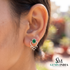Emerald Cut Emerald Green Heart Drop Earrings with Diamond Accents