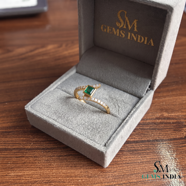 Princess Cut Emerald Diamond Bypass Ring - Crossover Promise Ring