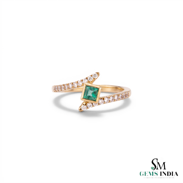 Princess Cut Emerald Diamond Bypass Ring - Crossover Promise Ring