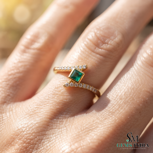 Princess Cut Emerald Diamond Bypass Ring - Crossover Promise Ring