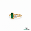 Emerald Cut Emerald and Round Diamond Ring - Modern Bezel Set Gemstone Ring